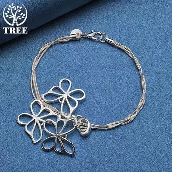 Ювелирные изделия из стерлингового серебра 925 пробы, цепочка в виде змеи и трех бабочек-пенданов 20cm