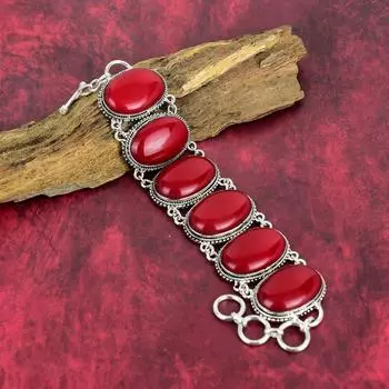 Ювелирные изделия из стерлингового серебра 925 пробы с красным кораллом, ювелирные изделия из браслета ручной работы для женщин, ювелирные изделия из браслета из красивого красного коралла с драгоценными камнями для нее 8 Inches With Adjustable красный