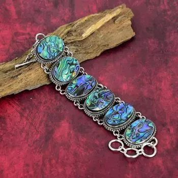 Ювелирные изделия из стерлингового серебра 925 пробы в форме морского ушка, браслеты ручной работы, ослепительные ювелирные изделия из драгоценных камней, подарок для сестры 8 Inches With Adjustable синий