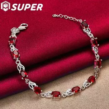 Ювелирные изделия из стерлингового серебра 925 пробы с красным цирконом AAA 20cm