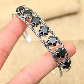 Ювелирные изделия из стерлингового серебра 925 пробы с черной шпинелью ручной работы, прекрасный браслет для свадебного подарка