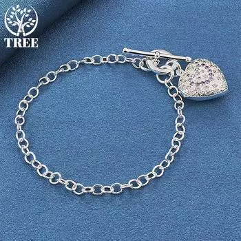 Ювелирные изделия из стерлингового серебра 925 пробы с фиолетовым цирконом AAA в форме сердца 20cm