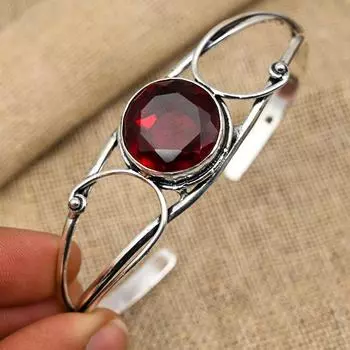 Ювелирные изделия из стерлингового серебра 925 пробы с красным гранатом ручной работы, манжеты/браслеты для нее