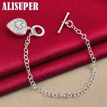 Ювелирные изделия из стерлингового серебра 925 пробы с фиолетовым цирконом AAA в форме сердца 20cm