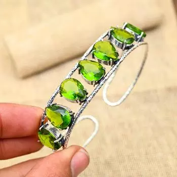 Ювелирные изделия из стерлингового серебра 925 пробы с драгоценным камнем перидот, красивый регулируемый браслет для женщин