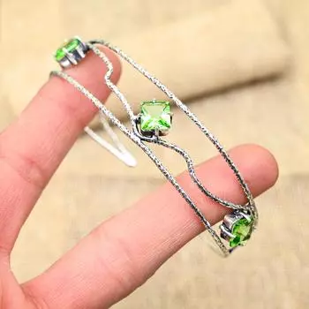 Ювелирные изделия из стерлингового серебра 925 пробы ручной работы с драгоценным камнем Цаворит Регулируемый браслет для нее