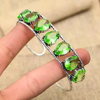 Ювелирные изделия из стерлингового серебра 925 пробы ручной работы с драгоценным камнем Цаворит Регулируемый браслет для нее