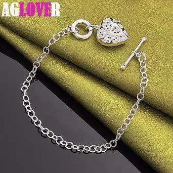 Ювелирные изделия из стерлингового серебра 925 пробы с фиолетовым цирконом AAA в форме сердца 20cm