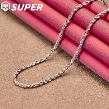 Ювелирные изделия из стерлингового серебра 925 пробы, 16/18/20/22/24 дюйма, 3 мм, цепочка из пеньковой веревки 40cm