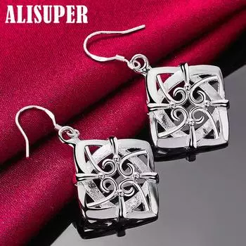 Ювелирные изделия из стерлингового серебра 925 пробы с квадратными геометрическими серьгами-каплями