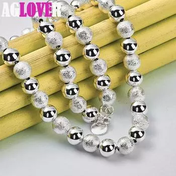 Ювелирные изделия из стерлингового серебра 925 пробы, 8 мм, матовая гладкая цепочка с шариками и бусинами 45cm