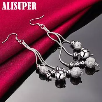 Ювелирные изделия из стерлингового серебра 925 пробы с гладкими матовыми бусинами-серьгами-капельками