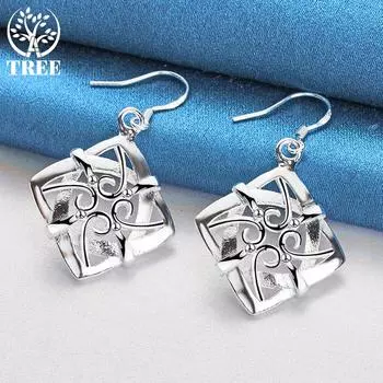 Ювелирные изделия из стерлингового серебра 925 пробы с квадратными геометрическими серьгами-каплями