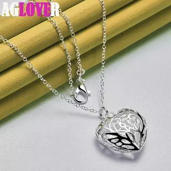 Ювелирные изделия из стерлингового серебра 925 пробы с полым шаром в форме сердца любви 18 дюймов, ожерелье с подвеской-цепочкой 45cm