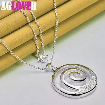 Ювелирные изделия из стерлингового серебра 925 пробы с цирконом AAA и круглым спиральным кулоном 45cm
