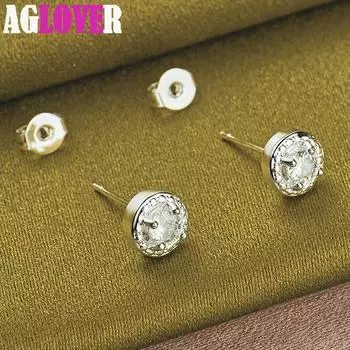 Ювелирные изделия из стерлингового серебра 925 пробы, круглые серьги-гвоздики с цирконом AAA