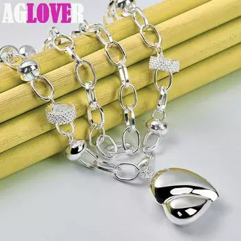 Ювелирные изделия из стерлингового серебра 925 пробы с гладким полым сердечком и ожерельем 45cm