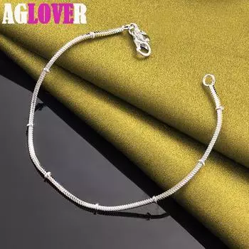 Ювелирные изделия из стерлингового серебра 925 пробы, 2 мм, браслет-цепочка из змеиной кости и бисера 20cm