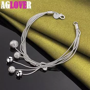 Ювелирные изделия из стерлингового серебра 925 пробы, цепочка в виде змеи, гладкие матовые бусины, кулон-браслет 20cm