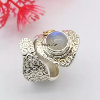 Ювелирные изделия из стерлингового серебра 925 пробы с лунным камнем Твердое кольцо ручной работы для рождественского подарка 6 серебряный
