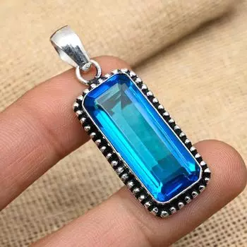 Ювелирные изделия из стерлингового серебра 925 пробы ручной работы с синим топазом, прекрасный кулон для женщин 1.77 Inches синий