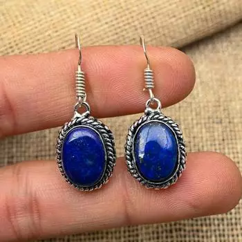 Ювелирные изделия из стерлингового серебра 925 пробы с драгоценным камнем лазурит ручной работы Элегантные серьги для нее