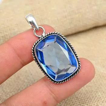 Ювелирные изделия из стерлингового серебра 925 пробы с танзанитом, изящный драгоценный камень, подвеска ручной работы, подарок для мамы 1.57 Inches синий