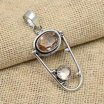 Ювелирные изделия из стерлингового серебра 925 пробы из морганита, уникальный кулон для подарка ручной работы 2.16 Inches персиковый