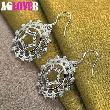 Ювелирные изделия из стерлингового серебра 925 пробы с круглыми звездами и серьгами-каплями 4.40*2.60cm