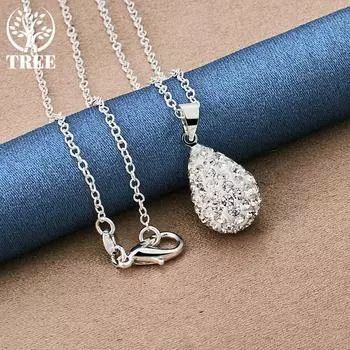 Ювелирные изделия из стерлингового серебра 925 пробы, 18-дюймовый кулон с подвеской в виде капли воды AAA с цирконом 45cm