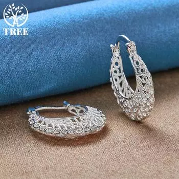 Ювелирные изделия из стерлингового серебра 925 пробы с полыми цветочными U-образными серьгами