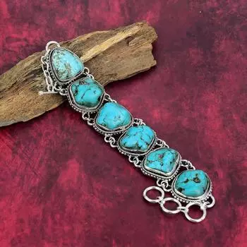 Ювелирные изделия из стерлингового серебра 925 пробы с бирюзовым камнем, ювелирные изделия ручной работы, регулируемый браслет-цепочка, подарок для любви 8 Inches With Adjustable синий
