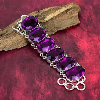 Ювелирные изделия из стерлингового серебра 925 пробы с розовым аметистом, очаровательные ювелирные изделия из драгоценных камней, ювелирные изделия из браслета ручной работы с аметистом для подарка на помолвку 8 Inches With Adjustable розовый