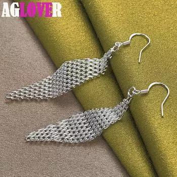 Ювелирные изделия из стерлингового серебра 925 пробы с переплетенными сетевыми серьгами-капельками