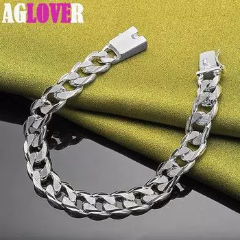 Ювелирные изделия из стерлингового серебра 925 пробы с боковой цепочкой и квадратной пряжкой шириной 10 мм 20cm