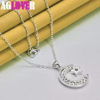 Ювелирные изделия из стерлингового серебра 925 пробы с подвеской из циркона Moon Star AAA 45cm