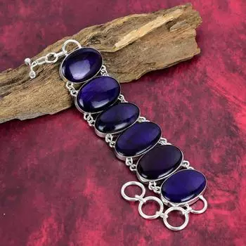 Ювелирные изделия из стерлингового серебра 925 пробы с фиолетовым лабрадоритом, ювелирные изделия ручной работы для нее, фантастические ювелирные изделия из драгоценных камней овальной формы для женщин 8 Inches With Adjustable фиолетовый