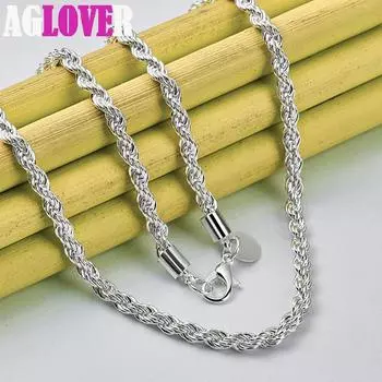Ювелирные изделия из стерлингового серебра 925 пробы, 16/18/20/22/24 дюйма, 4 мм, витая веревка-цепочка 40cm