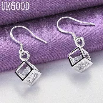 Ювелирные изделия из стерлингового серебра 925 пробы с цирконом AAA и квадратными подвесками