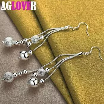 Ювелирные изделия из стерлингового серебра 925 пробы с гладкими матовыми бусинами-серьгами-капельками