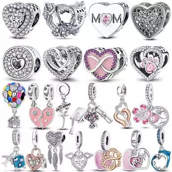 Ювелирные изделия из стерлингового серебра 925 пробы, бесконечная любовь, мама, висячие бусины от сердца к сердцу, подходят для оригинального нового браслета, серебро 925 пробы, ювелирные изделия белый