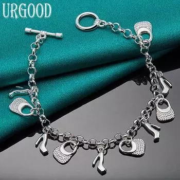 Ювелирные изделия из стерлингового серебра 925 пробы, сумка-подвеска, браслет-подвеска 20cm