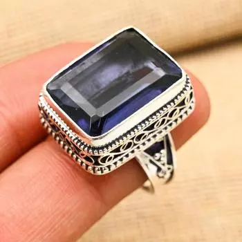 Ювелирные изделия из стерлингового серебра 925 пробы с драгоценным камнем иолита ручной работы ко Дню памяти 4 синий