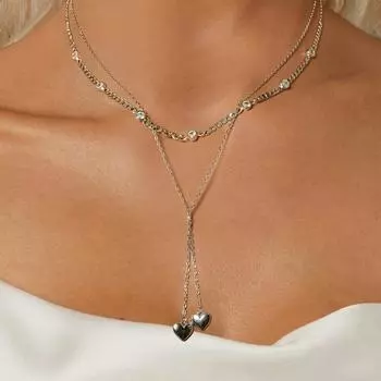 Ювелирные изделия из стерлингового серебра 925 пробы, двухслойное ожерелье с сердечком любви, подвеска из белого золота, изысканное колье для женщин и девочек