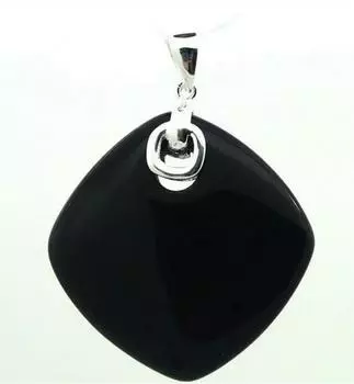 Ювелирные изделия из стерлингового серебра 925 пробы, натуральный черный нефритовый ромб, кулон 35x35 мм