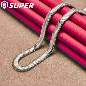 Ювелирные изделия из стерлингового серебра 925 пробы, 16/18/20/22/24 дюйма, 6 мм, плоская цепочка в виде змеи 45cm