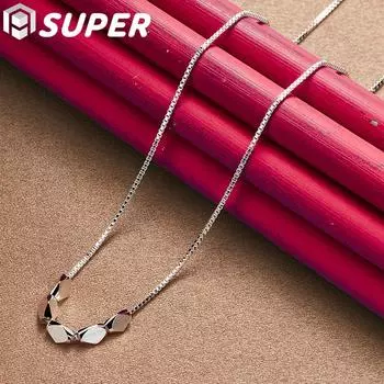 Ювелирные изделия из стерлингового серебра 925 пробы, цепочка-цепочка, гладкая геометрическая подвеска из бисера, ожерелье 50cm