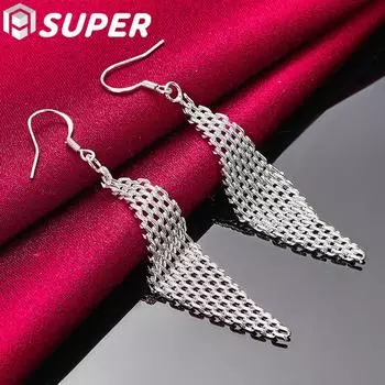 Ювелирные изделия из стерлингового серебра 925 пробы с переплетенными сетевыми серьгами-капельками