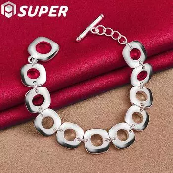 Ювелирные изделия из стерлингового серебра 925 пробы с квадратным круглым кругом и браслетом-цепочкой 20cm