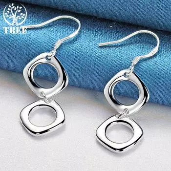 Ювелирные изделия из стерлингового серебра 925 пробы с квадратными круглыми геометрическими серьгами-каплями